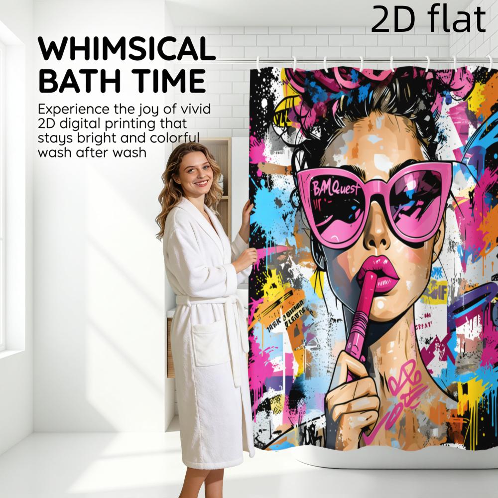 Pop Art Graffiti Woman Portrait Polyester Shower Curtain for Bathroom Wall Decor Tropical Vibrant Modern Home Liners