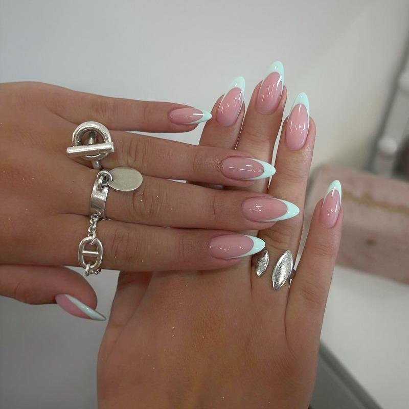 Noste Dlouhý Francouzský Ručně Dělaný Manikúrní Kousek Kamínkový Postupný Přechod Odnímatelná Nálepka na Nehty