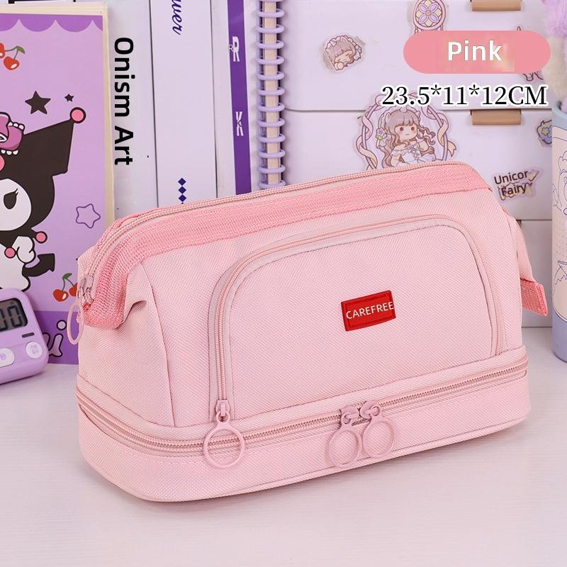 XinyiArt Double Layer Pencil Case Oxford Cloth Stationery Storage Bag Dirt-Resistant Large Capacity Simple Handheld Pencil Box розовый