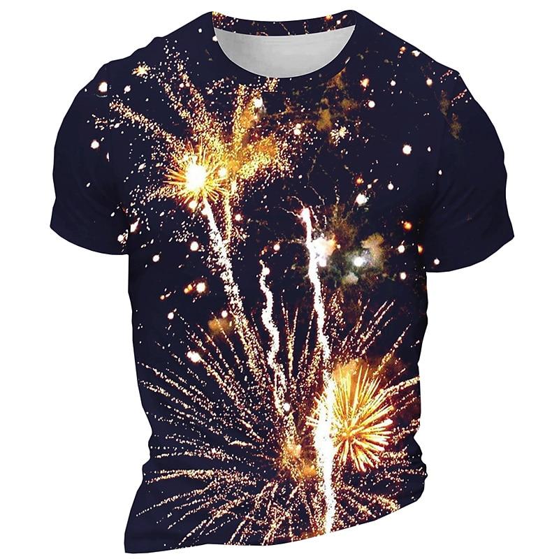 

Men s Graphic Fireworks T Shirt Short Sleeve T shirt 3D Print Crew Neck Shirt Daily Designer Retro Vintage Carnival Sports Outdoor XL