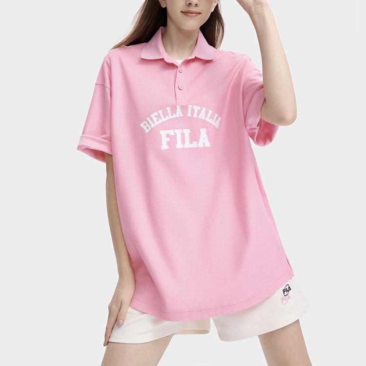 Fila American Series Letter Print Casual Loose Short Sleeve Polo Shirt Unisex Polo Shirts Light-Sand-Pink F11U329105FPK