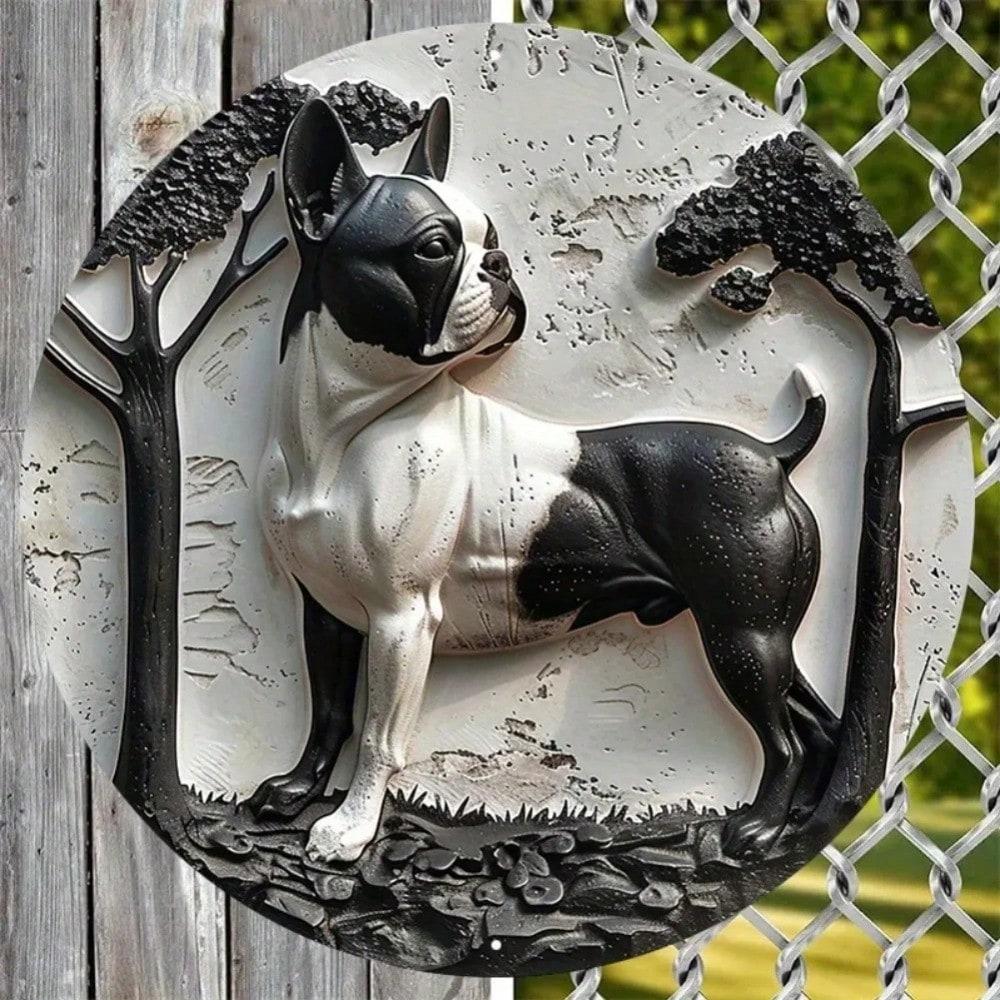 Vibrant Aluminum Metal Sign Dorm Decor Valentine Gift Hippie Theme Boston Terrier Art