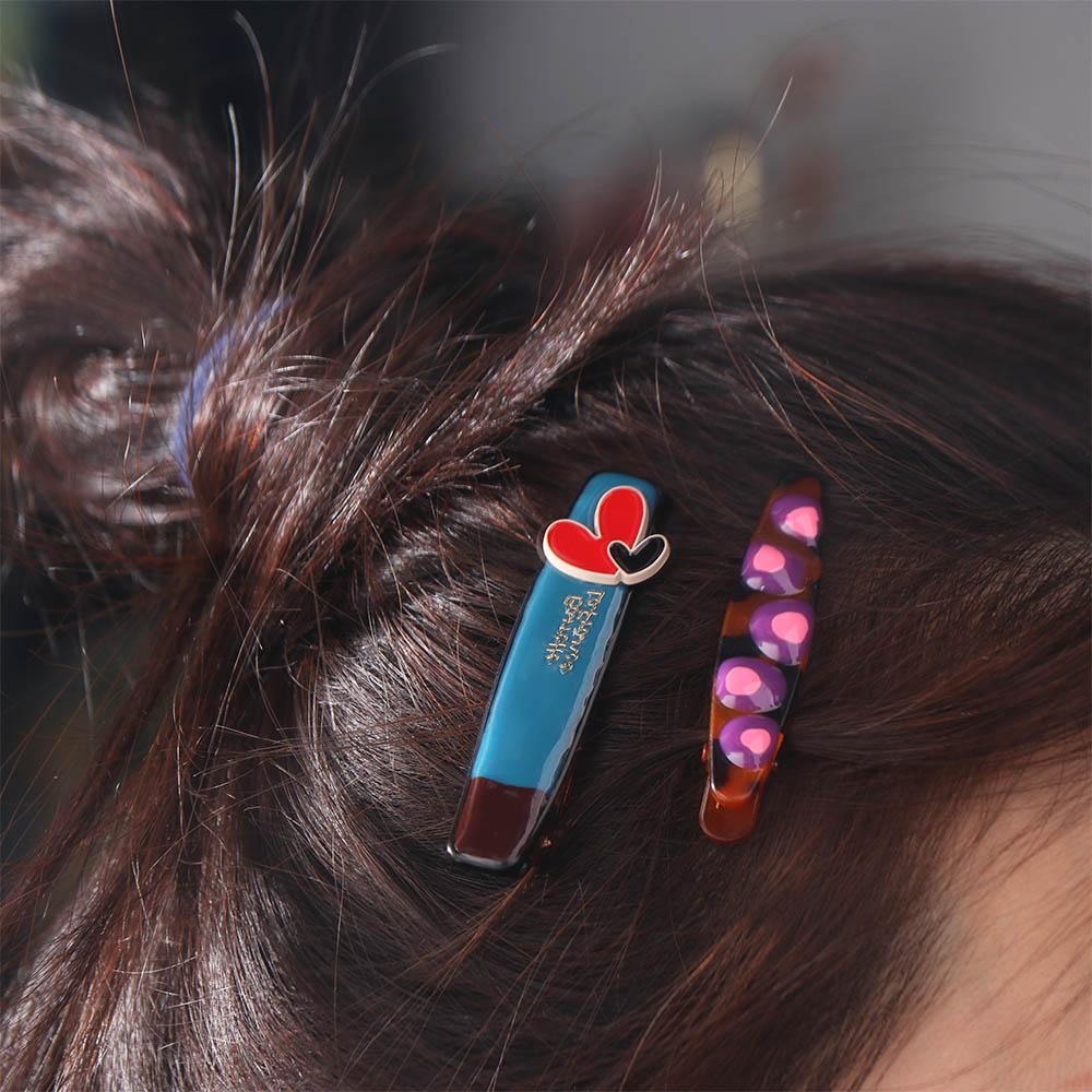 2pcs/set Bangs Clip Hairpins Barrettes Makeup Hair Clips Cute Love Hairpin Set Girls