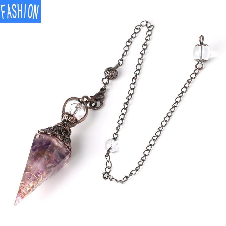 Colorful Crystal Pendulum Bronze Fashion Natural Gravel Resin Spring Hexagonal Cone Pendant