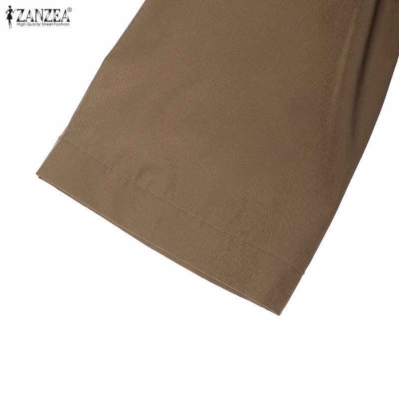 ZANZEA Women Casual Round Neck Solid Color Long Sleeve Loose Muslim Dress