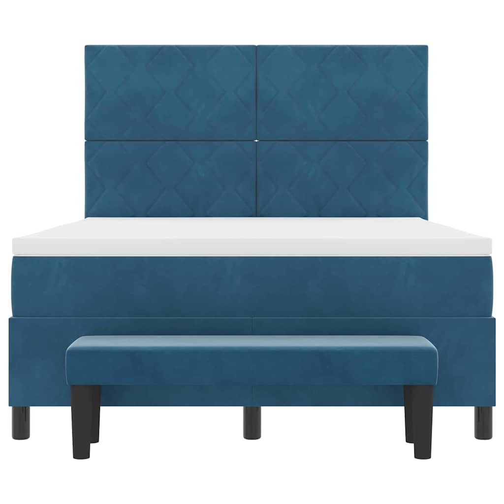 Box Spring Bed with Headboard Dark Blue 140 X 200 Cm Velvet