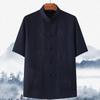 Men's Summer Ice Silk Tang Suit Short-Sleeve Chinese Shirt for Dad and Grandpa