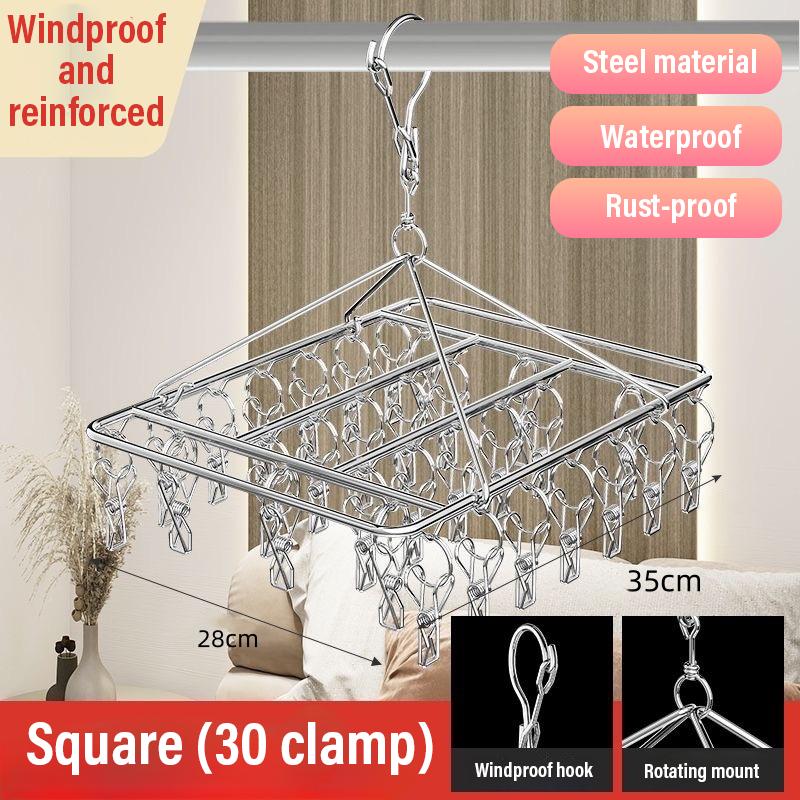 50/40/30/20/10/6Clips Clothesline Inox Practical and Retractable Fasteners Windproof Square Laundry Airer with Multi Clothespins