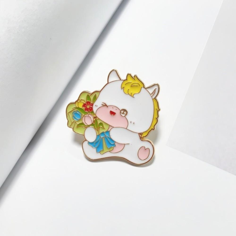 Chinese Style Metal Steed Brooch Cartoon New Year Lapel Pins Creative Zodiac Horse Brooch  Cap Pin