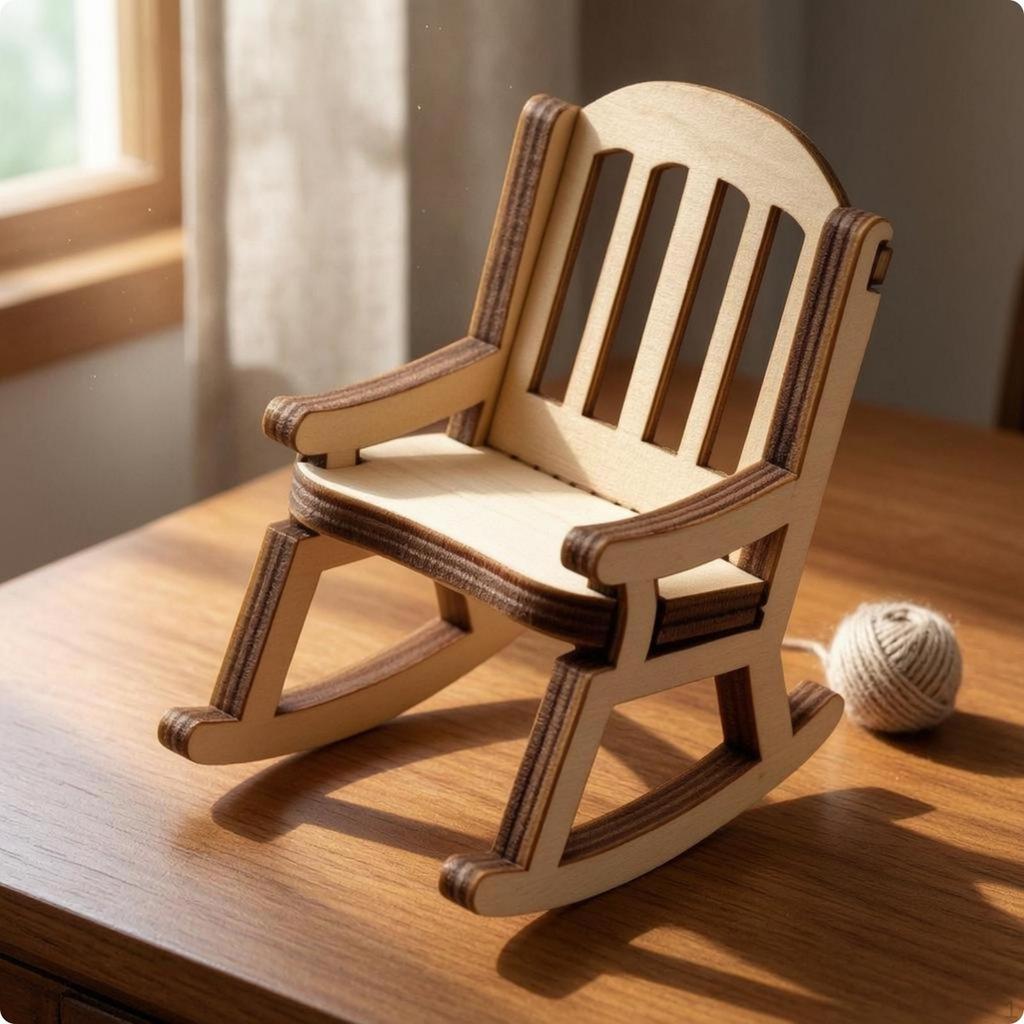Dollhouse Rocking Chair Slatted Back 1:12 Scale Armrests Miniature Furniture for Scene