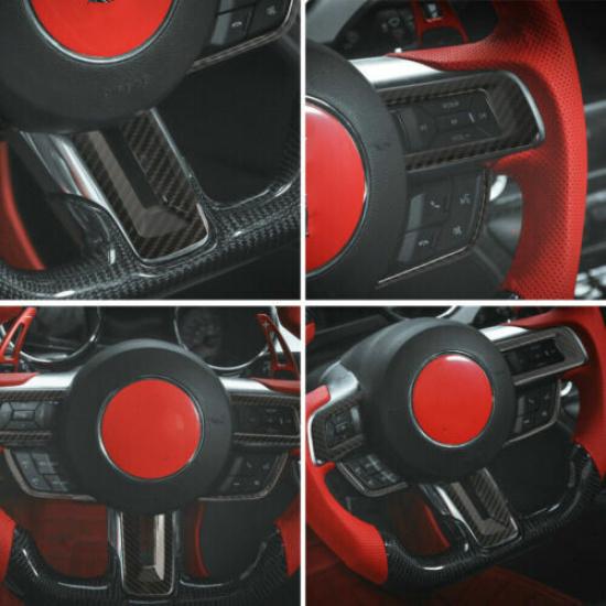 Carbon Fiber Interior Steering Wheel Trim Cover Moldings for Ford Mustang 15-22