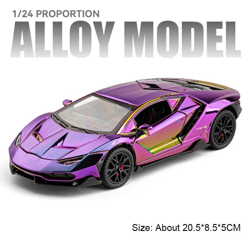 1:24 Scale LP770 Revuelto Sports Car Model Toy Adjustable Tail Fin Sound Light Shock Absorption Models Kids Holiday Presents
