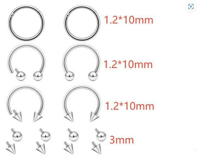 Versatile Piercing Jewelry Set: Nose Rings, Lip Studs, Tongue Rings