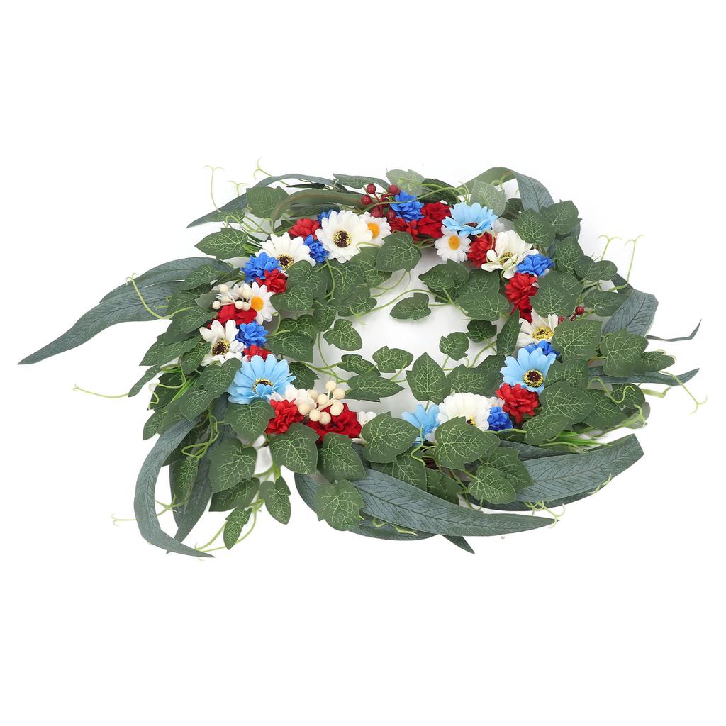 20 tums Patriotisk Blomsterkrans Ljusa Levande Färger Hållbart Material Brett Använd 4th of July Krans för Fest Sovrum