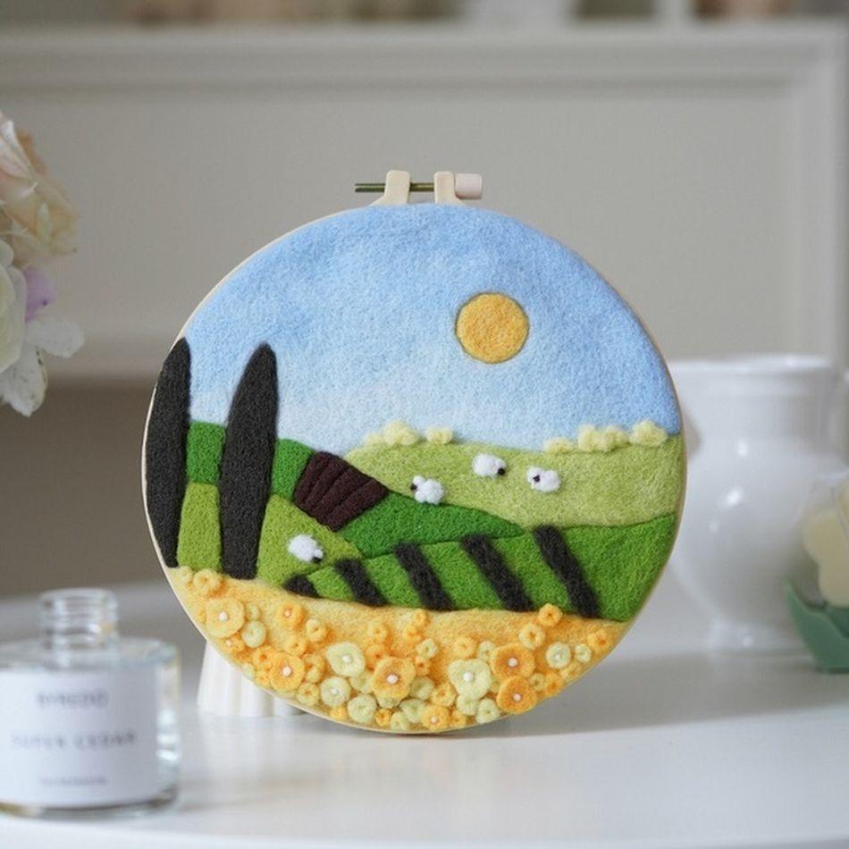 CHENISTORY 20x20cm Frame Wool Felting Painting DIY Wool Embroidery Kit Funny Wool Needle Felt Picture Kit Craft Painting Gift