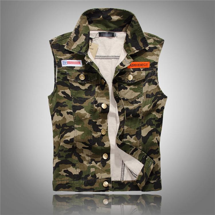 Trendy Men s Slim Fit Korean Style Camouflage Denim Vest L