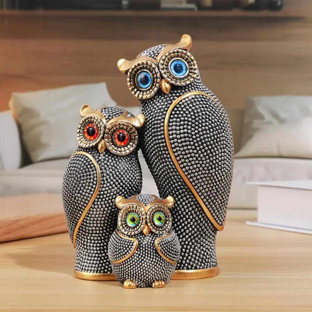 1 Stück Harz Drei Eulen Statue Ornamente, Eulenstatue für Zuhause, Regal, Wohnzimmer, Schlafzimmer, Büro, Schreibtisch, Bücherregal Dekoration, Tierschmuck