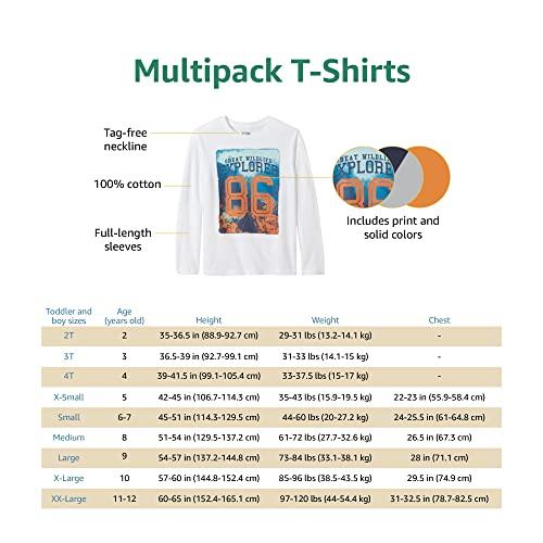 Amazon Essentials 5-Pack Long Sleeve T-Shirts (Formerly Spotted Zebra) Boys, Navy/White/Light Blue, Sizes 130-135