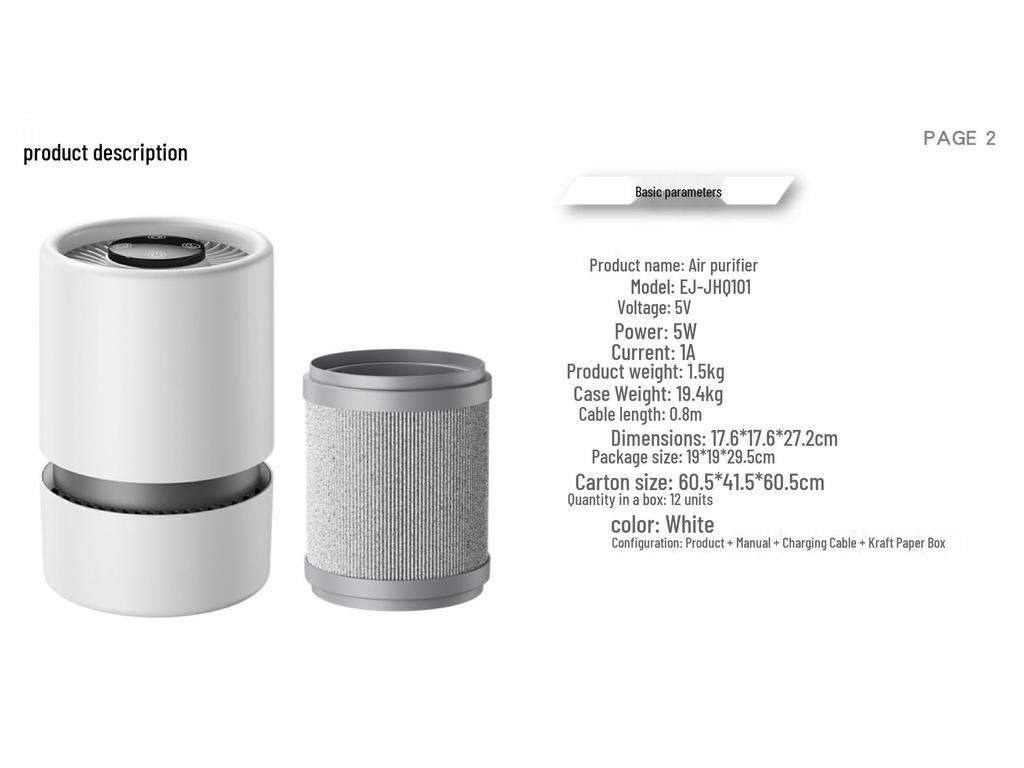 USB Air Purifier with Negative Ion for Smoke and Odor Elimination