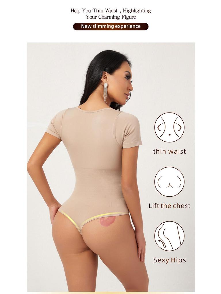 Butt-Lifting, Waist-Cinching, Tummy-Flattening Seamless Short-Sleeved Thong Shapewear Bodysuit