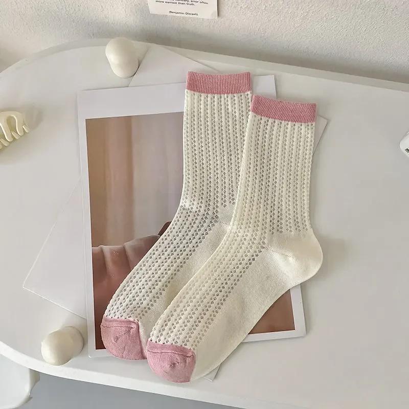 Summer Women Socks Hollow Out Mesh Thin Breathable Elastic Long Socks Korean Fashion Solid Color School Girls Crew Socks Women