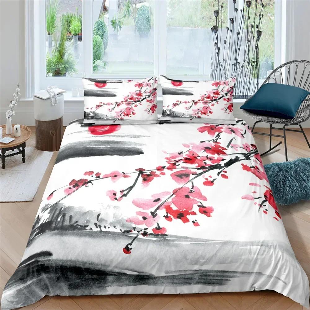 Flower Cherry Blossoms 3D Duvet Cover Bedding Set Comforter Linen Pillowcases Home Decor Single Double Twin King Queen