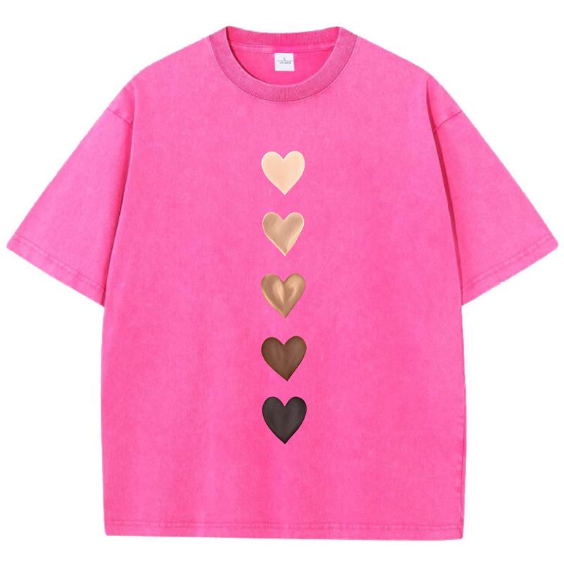 Love Heart Graffiti Printed Washed TShirt Womens Cotton Tops Comfortable Distressed ONeck Streetwear Summer Womans Clothes