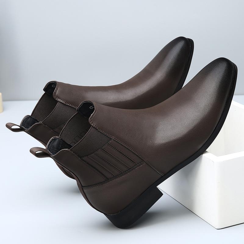 Fashion Autumn Winter New Designer Chelsea Boot for Men Solid Color Cow Leather Ankle Boots Male British Retro Fashion Casual Shoes Man
