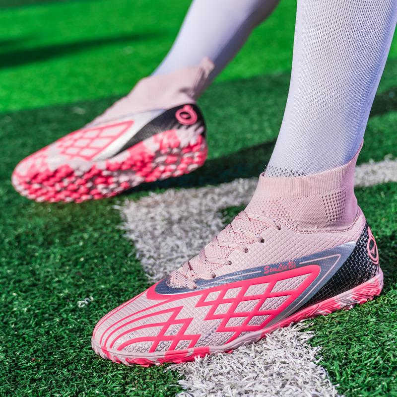 Brand Fashion Pink Men's Football Sneakers Unisex Artificial Turf Soccer Boots Men Breathable Futsal Training Shoes Big Size 46