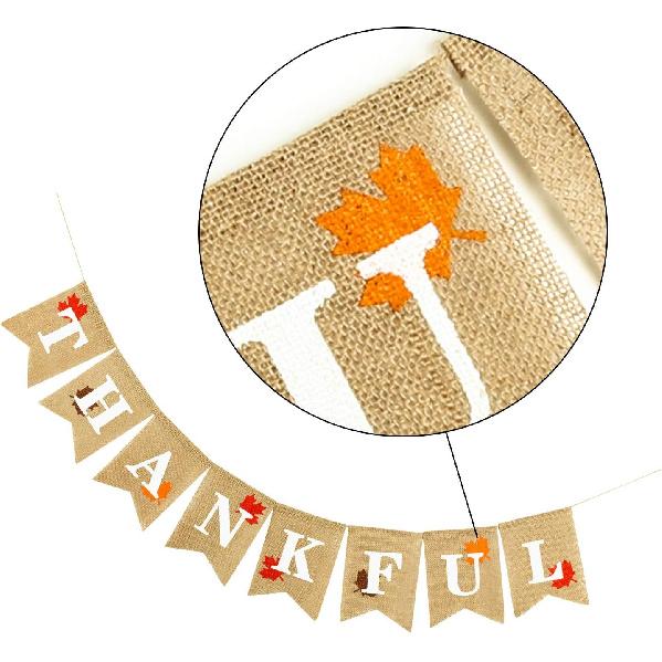 Whaline Thankful Burlap Banner with Rustic Thanksgiving Garland Fall Maple Leaves Decorations Thanksgiving Mantel Fireplace Wall Hanging for Autumn