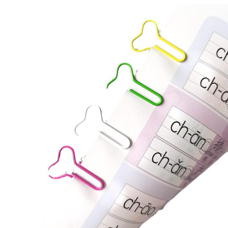 Creative Bone-Shaped Paper Clips: 100-Piece Colored Metal Bookmark and Office Stationery Set