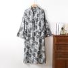Men's Yarn-Dyed Pure Cotton Gauze Mid-Length Tie-Up Robe with Three-Quarter Sleeves – Spring to Autumn Wear