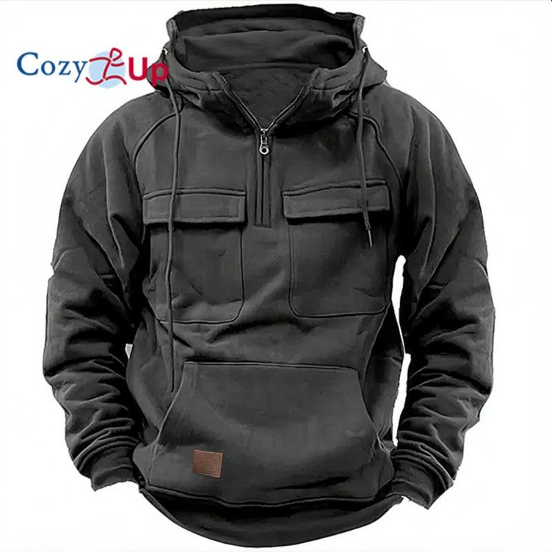 Sudaderas con capucha para hombre acogedoras Sudaderas con múltiples bolsillos Chaquetas con capucha para hombre Media cremallera