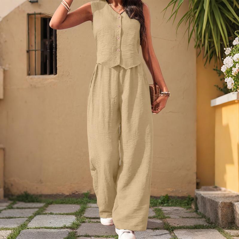 

ZANZEA Женские топы без рукавов и брюки Летние костюмы-двойки