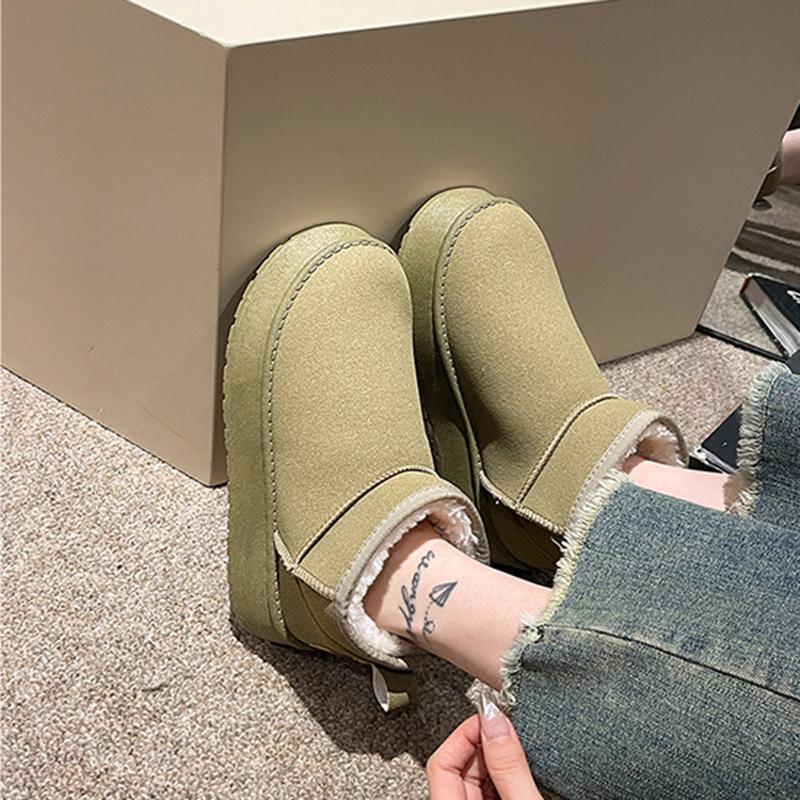 Herbst- und Winter-Schnee-Stiefel mit integriertem Fell, Damen-Außenfellschuhe mit dicker Sohle, Kurzstiefel mit Schwammsohle