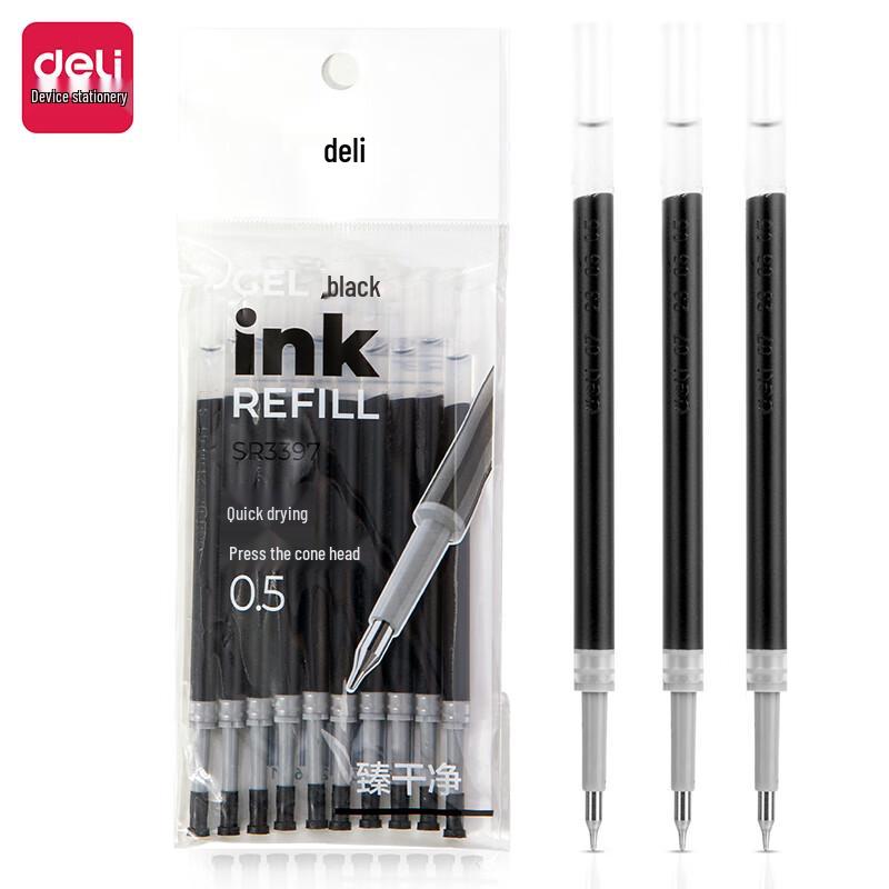 Deli SR3397 0.5mm Quick-Drying Black Gel Pen Refills