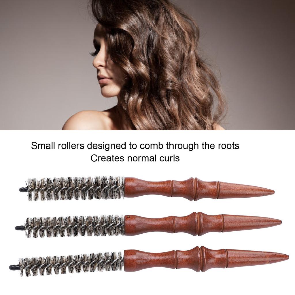 3 Pcs Round Comb for Thin Hair Wooden Handle Hair Styling Spiral Comb Portable Mini Roller Quiff Brush