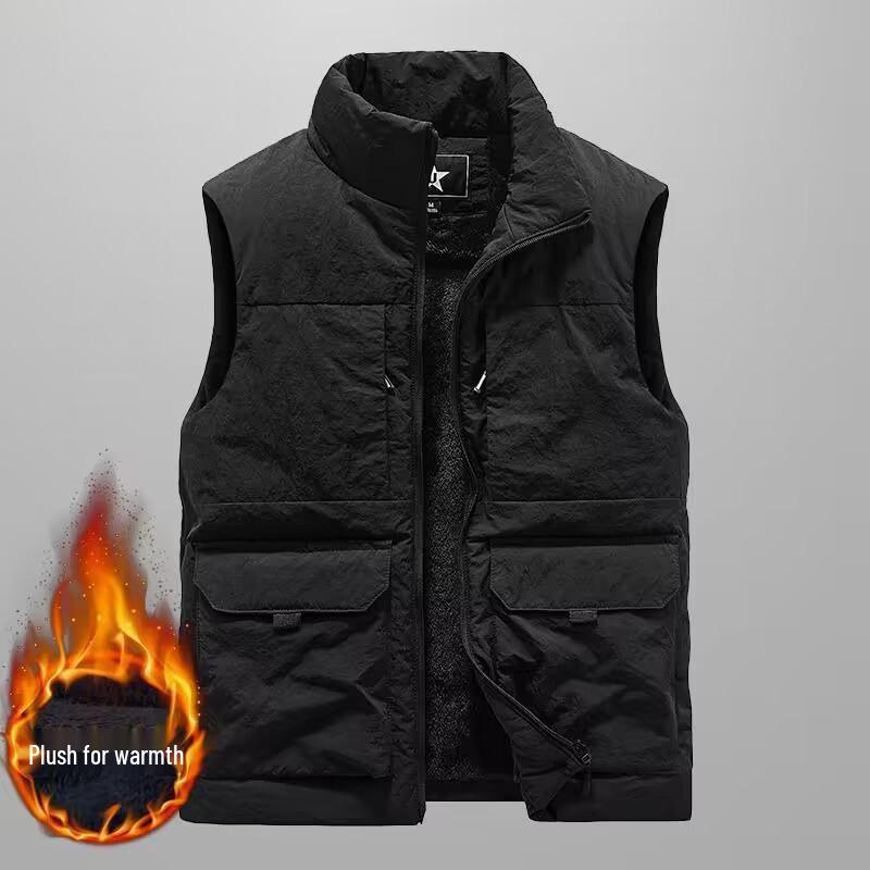 

Men s Fleece-Lined Warm Outdoor Work Vest - Thickened, Multi-Pocket, Sleeveless Waistcoat for Autumn & Winter 3X-Large чёрный