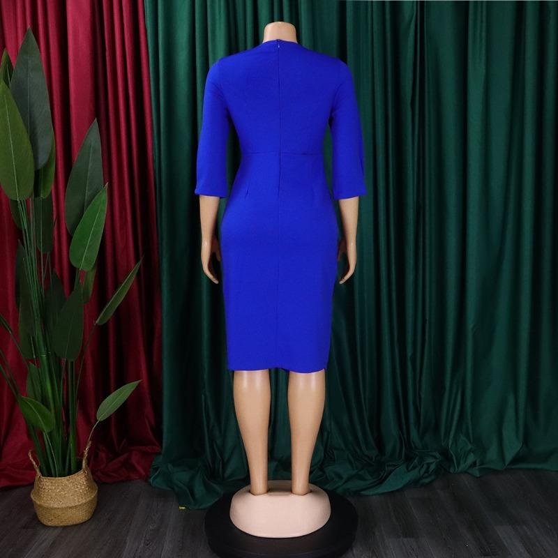 Women Elegant Office Commuting Half Sleeve High Waist Bodycon Large Size Midi Dress