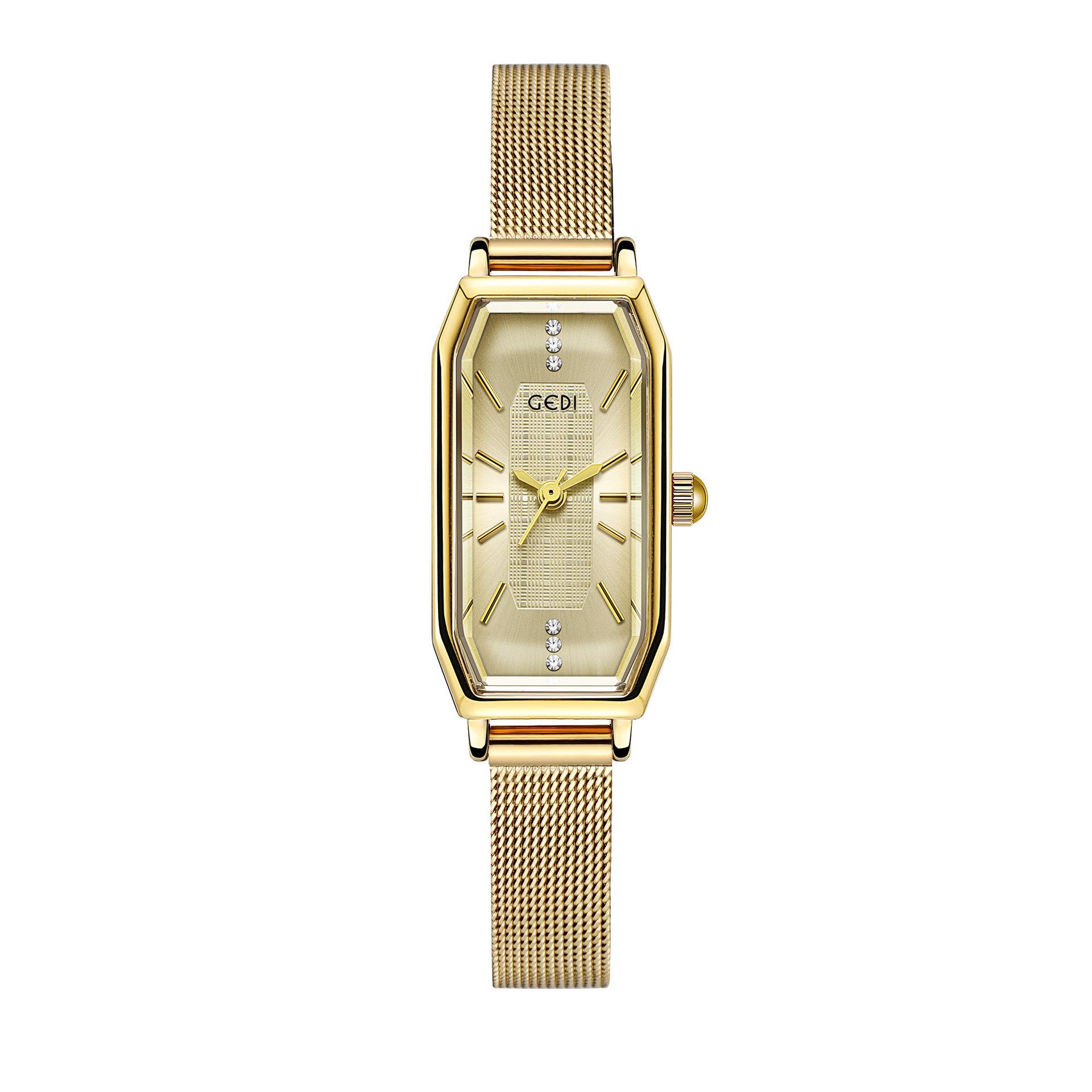 Fashion Mesh Belt Watch Exquisite Versatile Square Niche High Value Gold Quartz Women S Watch