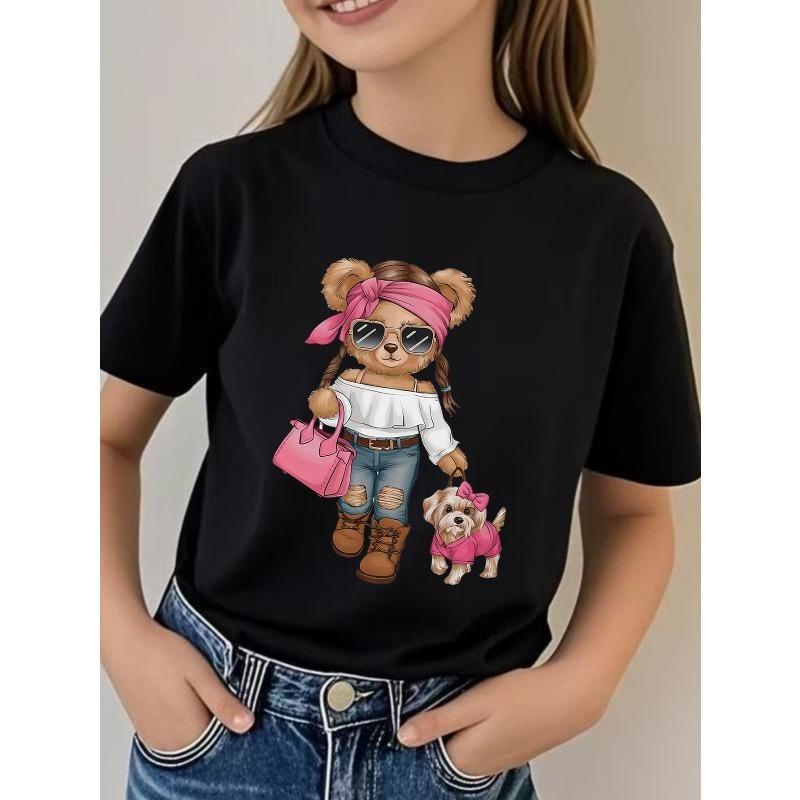 European sizes Summer Short-Sleeve Print T-Shirt for Girls, Casual Round-Neck Top for Summer And Spring