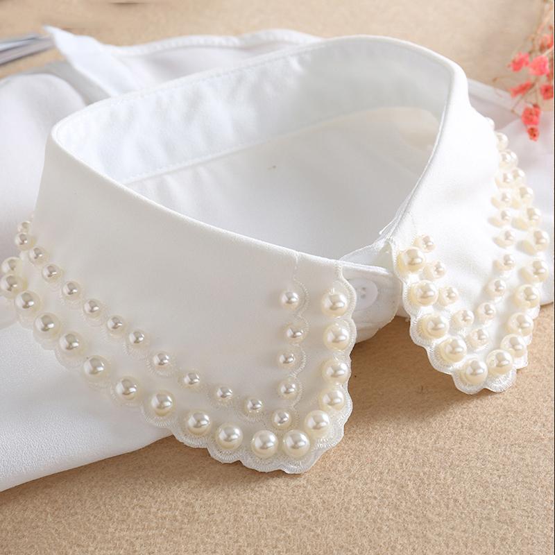 Perfect Match White Detachable Collar For Women New Ladies Tie Beaded False Fake Collar Shirt Black Removable Nep Blouse Kraagie Faux Col