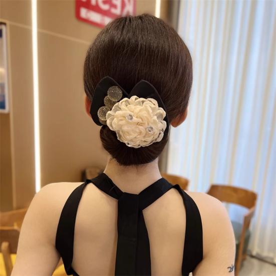 Hair Band Easy to Use French Spiral Hair Tie with 3D Mesh Yarn Flower Decor Wire Bun Maker Hair Accessories