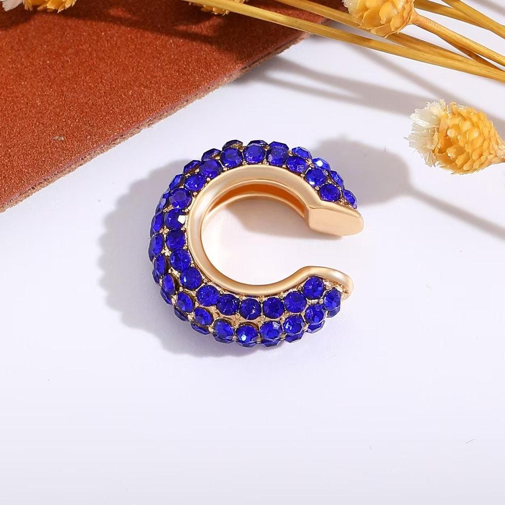 Retro Fashion C-Shaped Bling Ear Clips with Colored Diamonds - Trendy No-Pierce Earrings