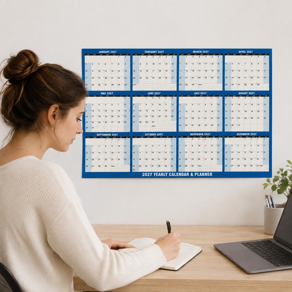2027 Wall Calendar - Double-Sided Erasable English Planner with and Record Chart for Home