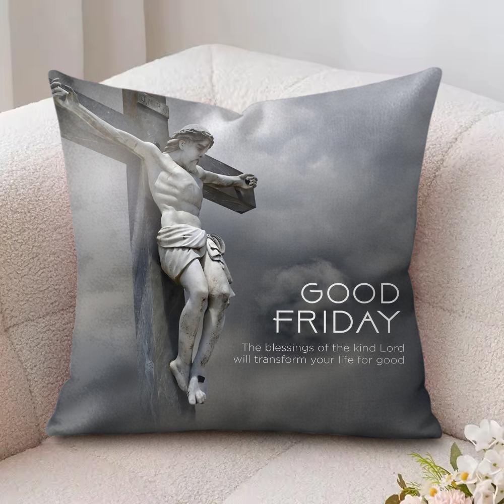 Good Friday Christ Cushion Cover Silky Short Plush Invisible Zipper Dustproof Sofa Pillow Case For Home Decor