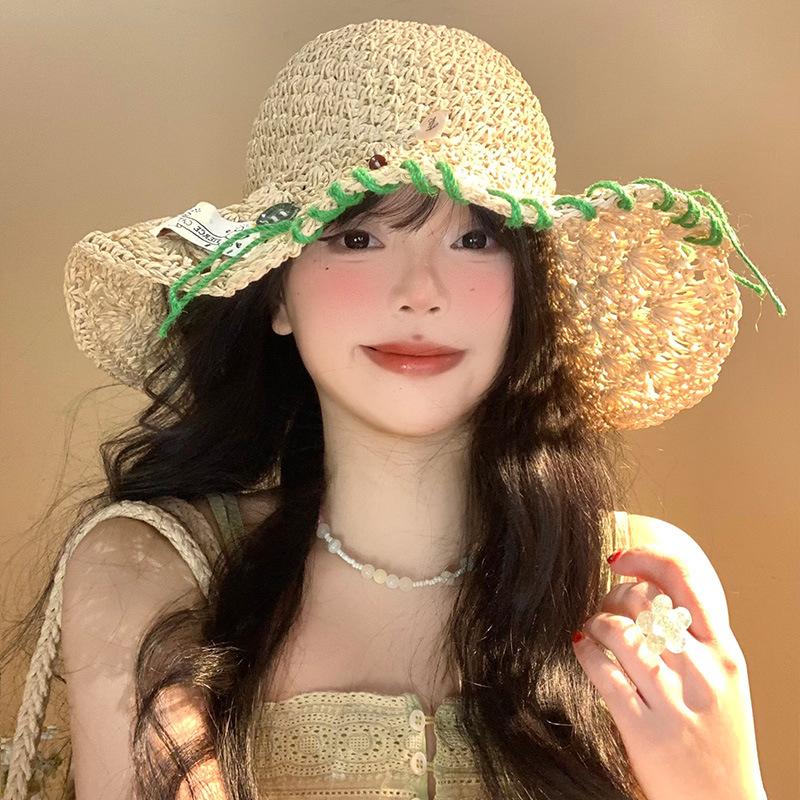 Grass Hat Women'S Spring And Summer Seaside Beach Vacation Hollow Sun Hat Large Brim Woven Sunshade Hat