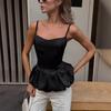 Top Peplum sin Mangas con Escote Corazón para Mujer Ajustado Elegante Color Sólido Blusa Camisola