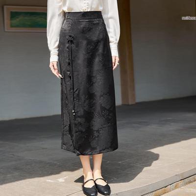 Women's New Chinese Style Hanfu Jacquard Tassel Mid-length Skirt
