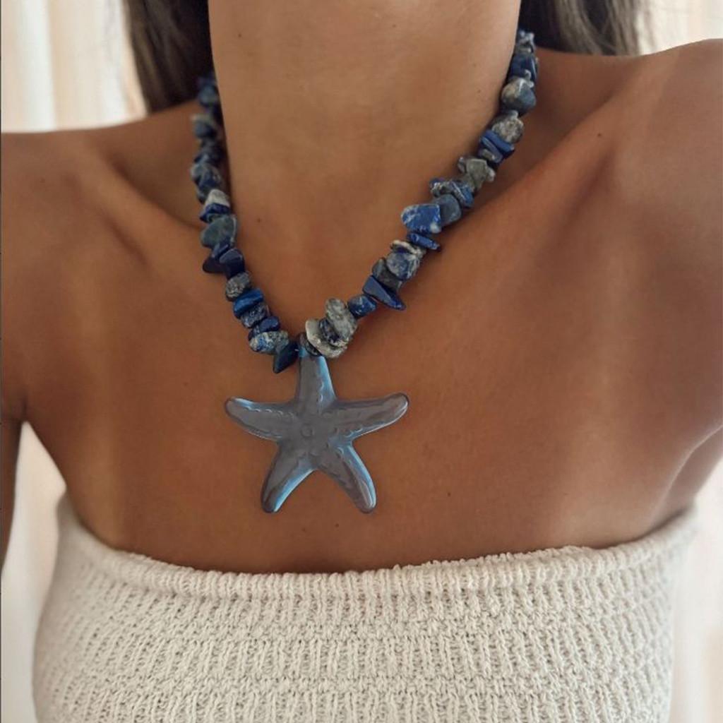 Bohemian Star Shape Handcrafted Gemstone Necklace With Shell Accents For Ladies